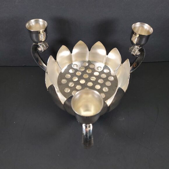 Leonard Silver-Plate Lotus Candle & Flower Vase Centerpiece w/ Frog - Picture 4 of 7